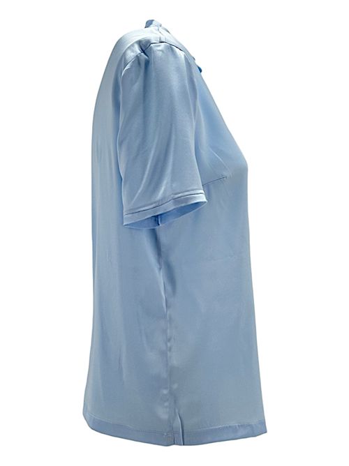 camicia donna girocollo in raso di seta azzurro Camicetta Snob | 742-41208108